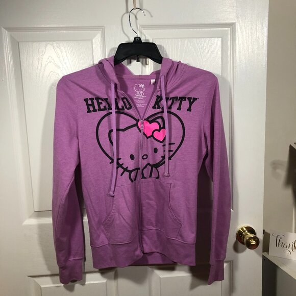 Hello Kitty women purple hoodie sweater, full front zip, strings, L - Picture 1 of 8